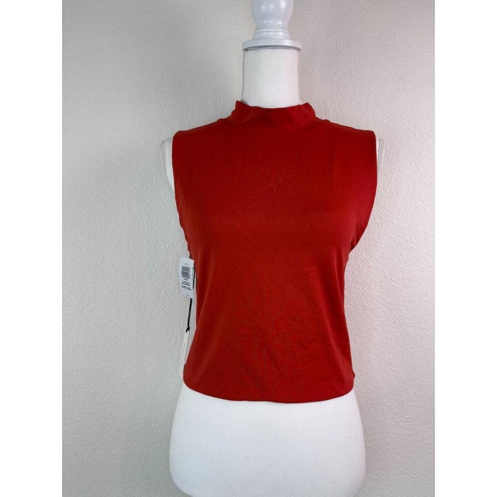 Babaton women's large flambeau red orange contour mock neck fitted tank top‎